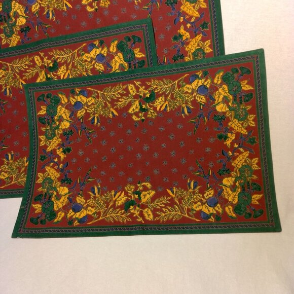 Williams Sonoma Placemats Set of 4 French Country Provence Botanical Maroon Gold - Picture 4 of 12